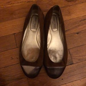 Jimmy Choo Brown and Silver Flats